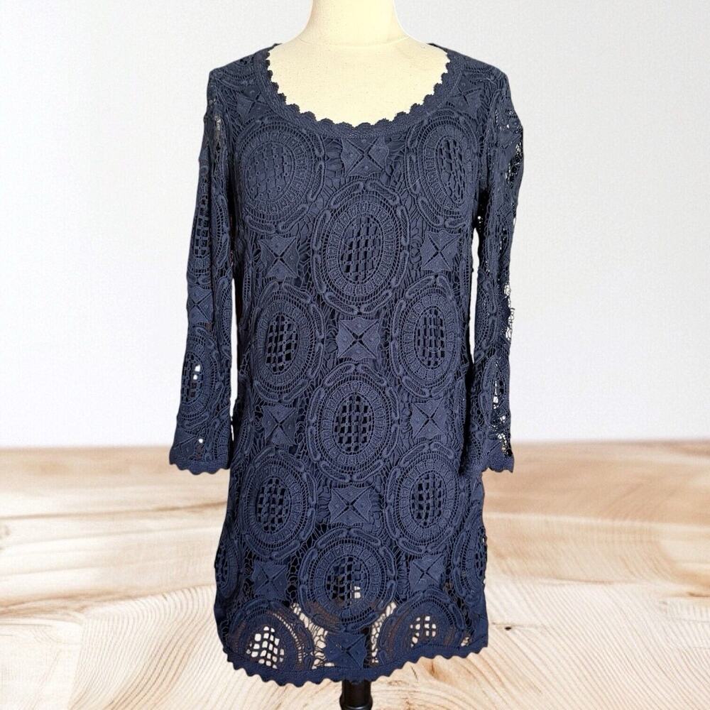 French Connection Size 6‎ Lark Rise Crochet Lace Dress Dark Navy Color